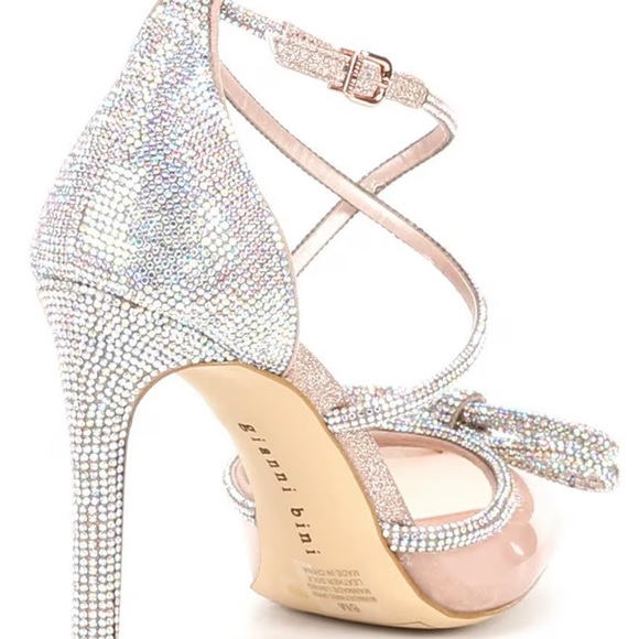 Ezlynn Clear Rhinestone Embellished Bow Pointed Toe Pumps- Rose Gold - Picture 3 of 8